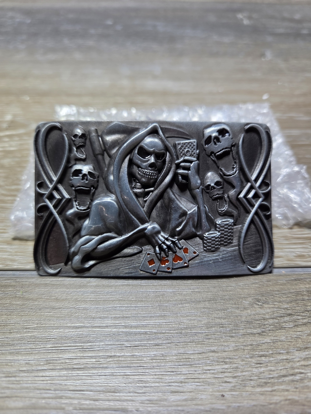 TWin Designs Grim Reaper Poker Skull Metal Belt Buckle Gothic Biker